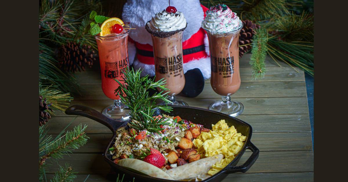 Christmas 2025 holiday menu dishes and cocktails at Hash House A Go Go Mohegan Sun inside Mohegan Sun Casino in Uncasville Connecticut