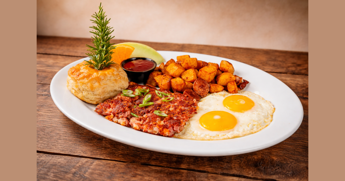 Old school corned beef hash breakfast at Hash House A Go Go Mohegan Sun a seasonal spring menu item.