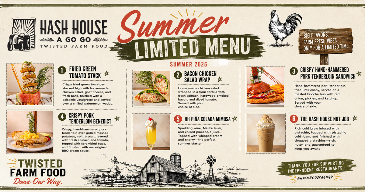 Hash House A Go Go Summer 2026 Limited Menu featuring seasonal breakfast, brunch, lunch and drinks at Mohegan Sun